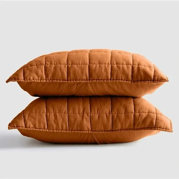 NWT Quince European Linen Box Quilted King Sham Set in Terracotta - Picture 5 of 7